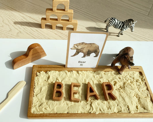 A, B, C, D, E.  A staple in the nursery of every budding spelling bee. This set of montessori-inspired moveable alphabets enable the littlest hands to spell and for phonetic play. 